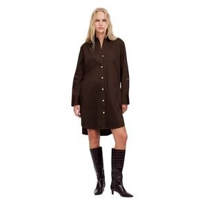 Madewell Dark Brown Cotton Sateen Shirt Dress XXS NWT Work to Weekend